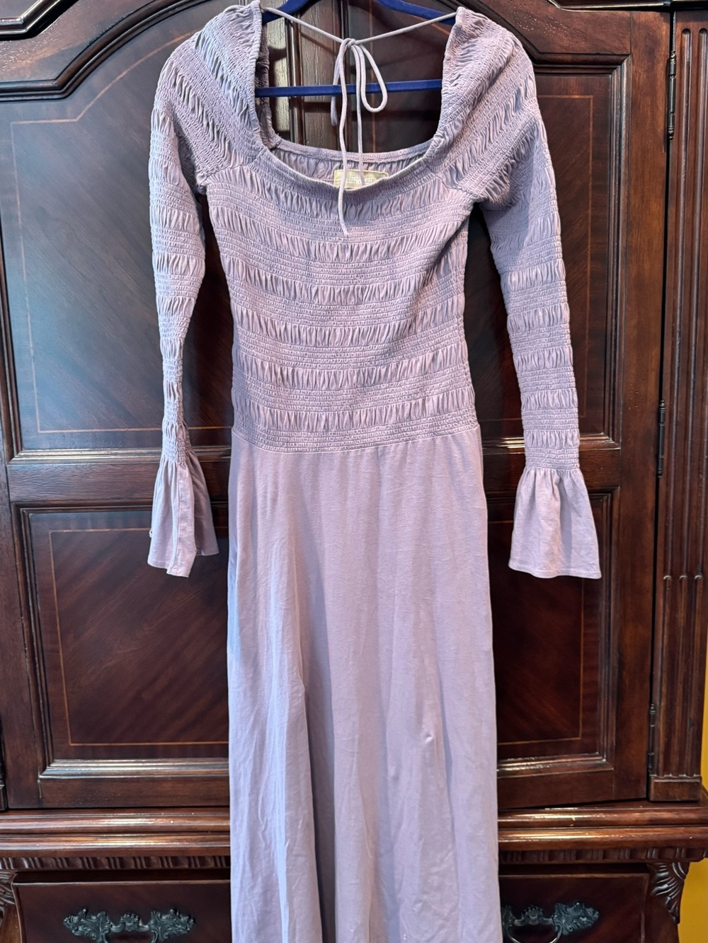 Free People Lavender Long Sleeve Maxi with Smocked Bodice
